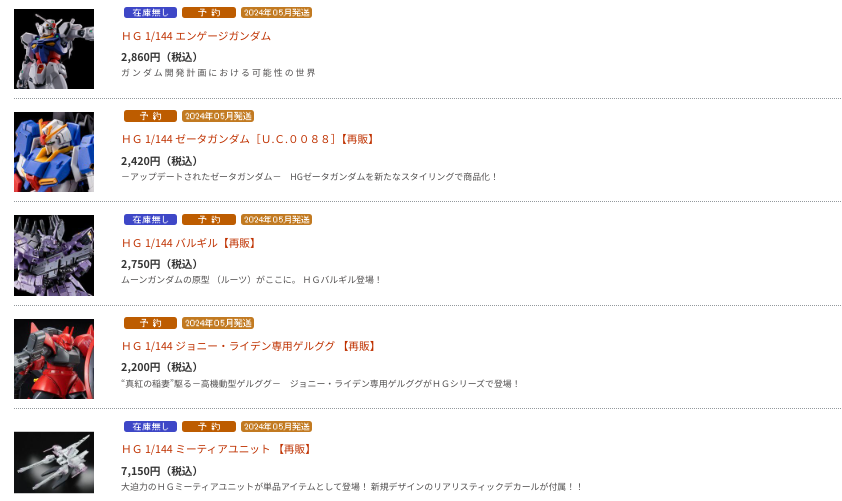 プレミアムバンダイガンプラ再販カレンダー